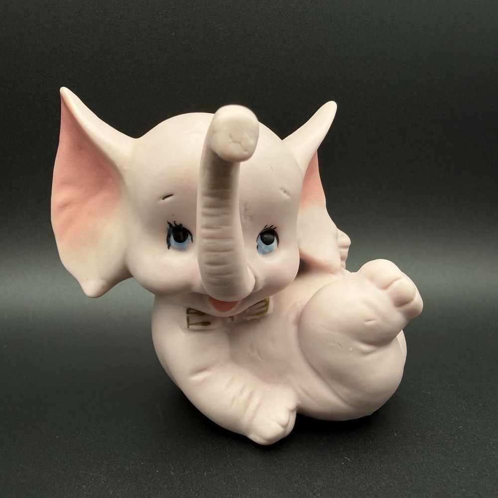 Vintage Norcrest Pink Baby Elephant Kitschy Porcelain Figurine Japan Mid Century